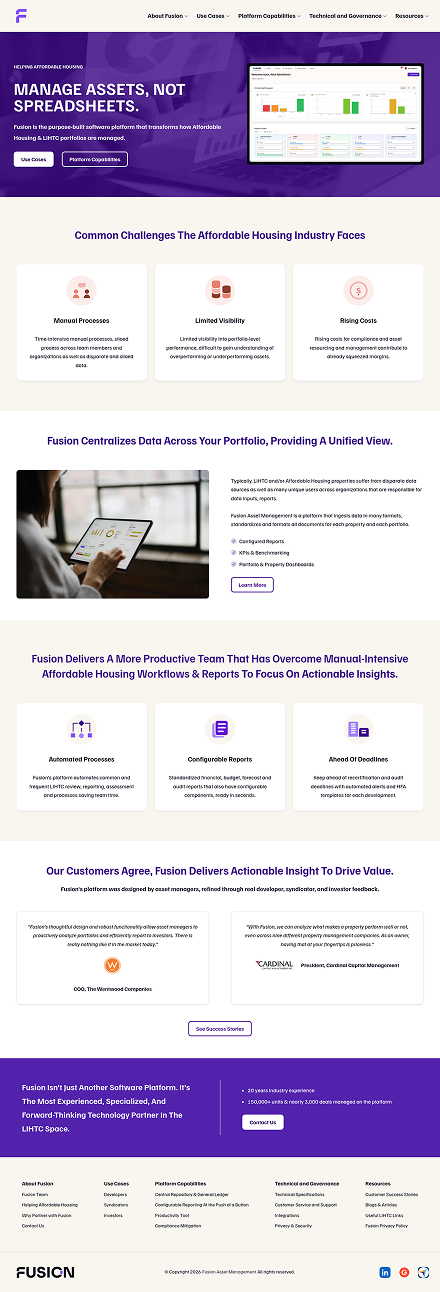Fusion homepage after redesign