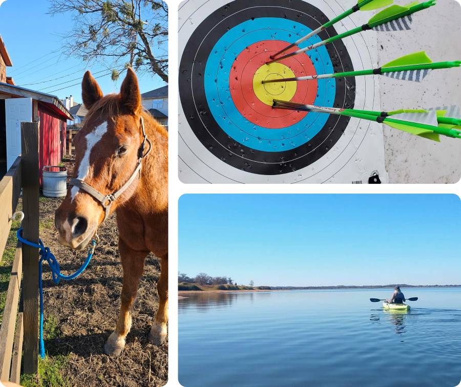 Kayaking, Horse Volunteering, Archery Kayaking, Horse Volunteering, Archery